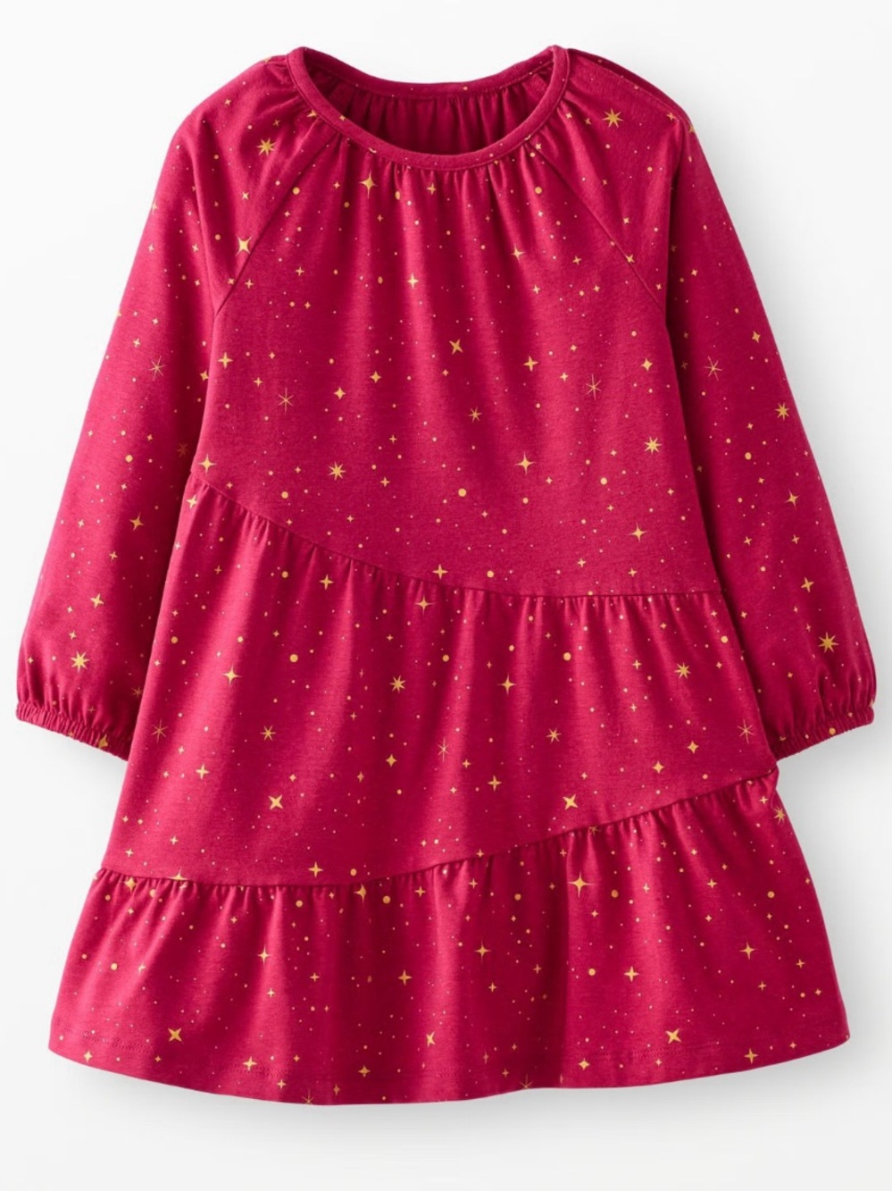 Hanna Andersson Red and Gold Long Sleeve Sparkle Tiered Dress, Size 4